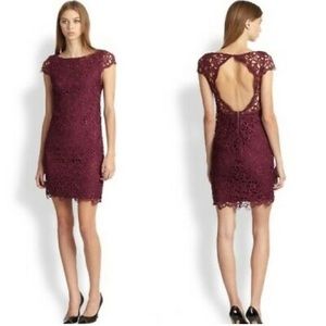 Alice and Olivia Burgundy Cap Sleeved Laced Dress